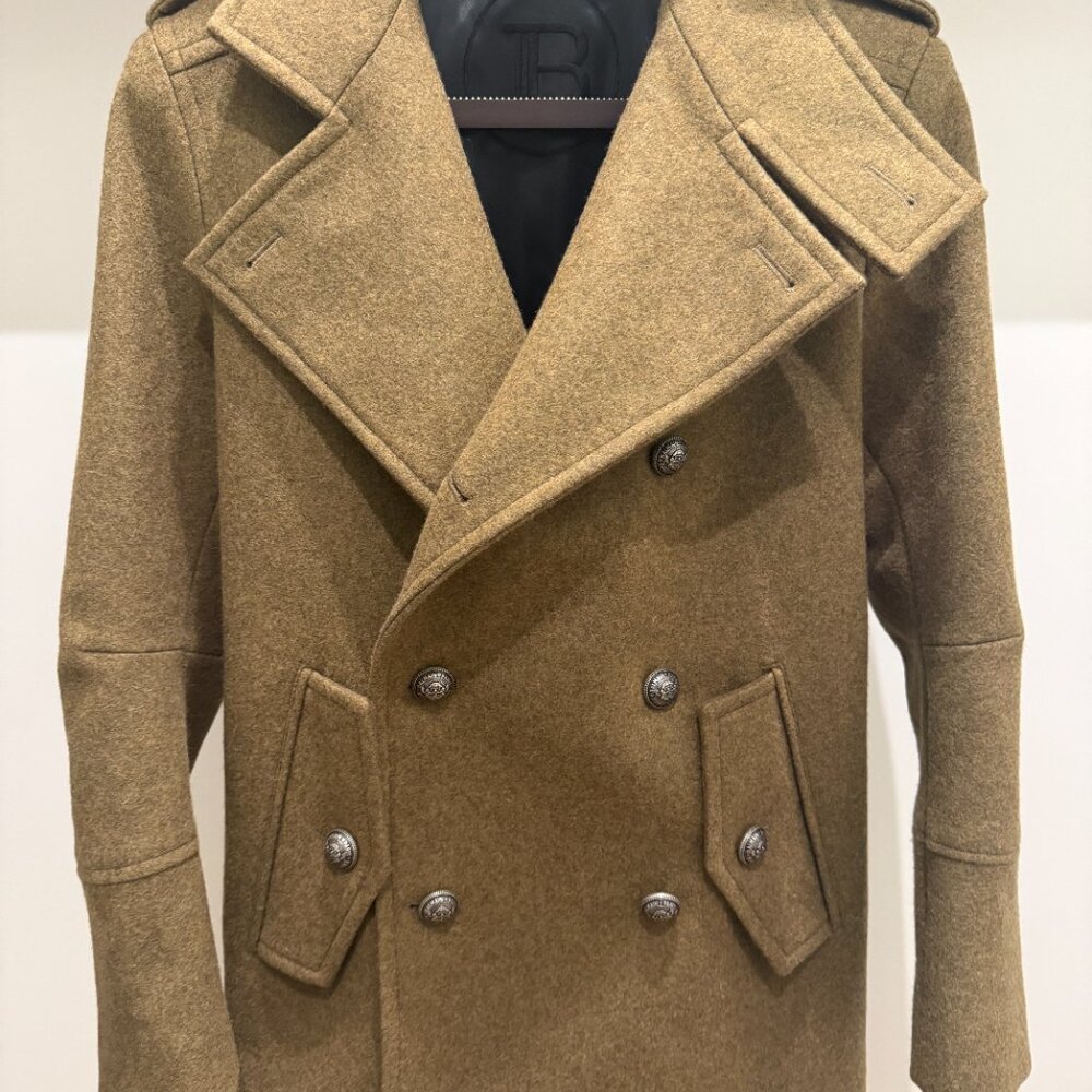 Balmain Mens Green Military Runway Coat 46r - Picture 2 of 6